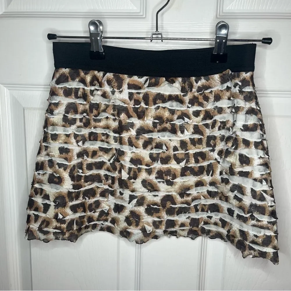Justice Leopard Print Tiered Ruffle Skort Mini Skirt Black Brown Girls 7